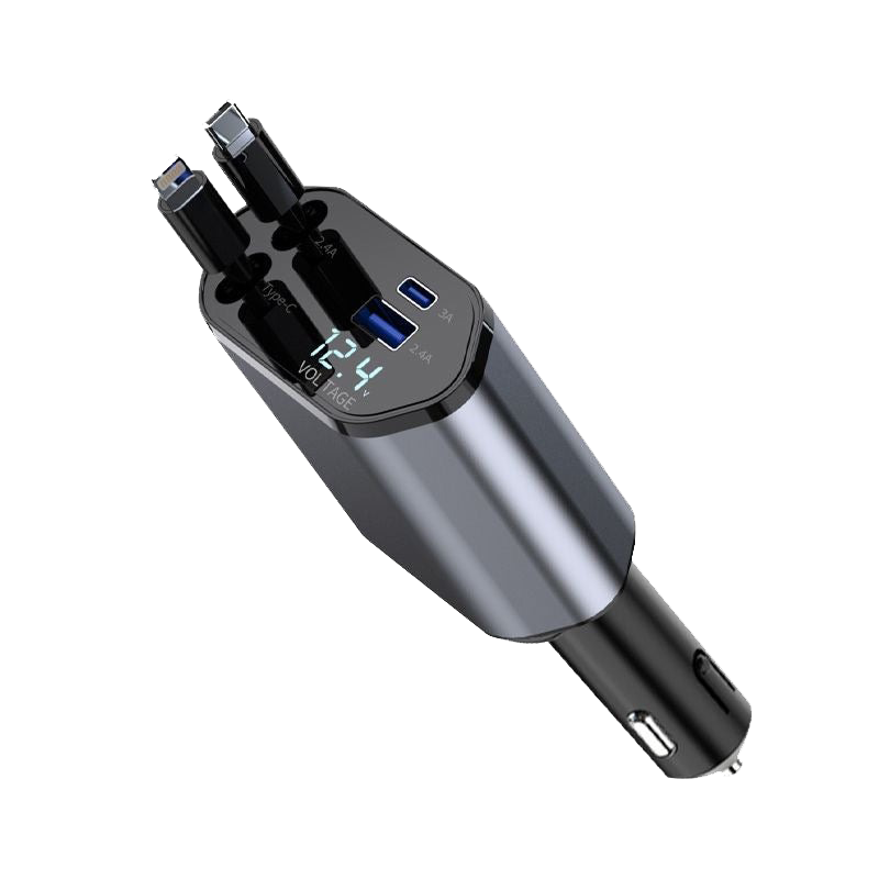 Chargeur de voiture rétractable 4 en 1 avec câble