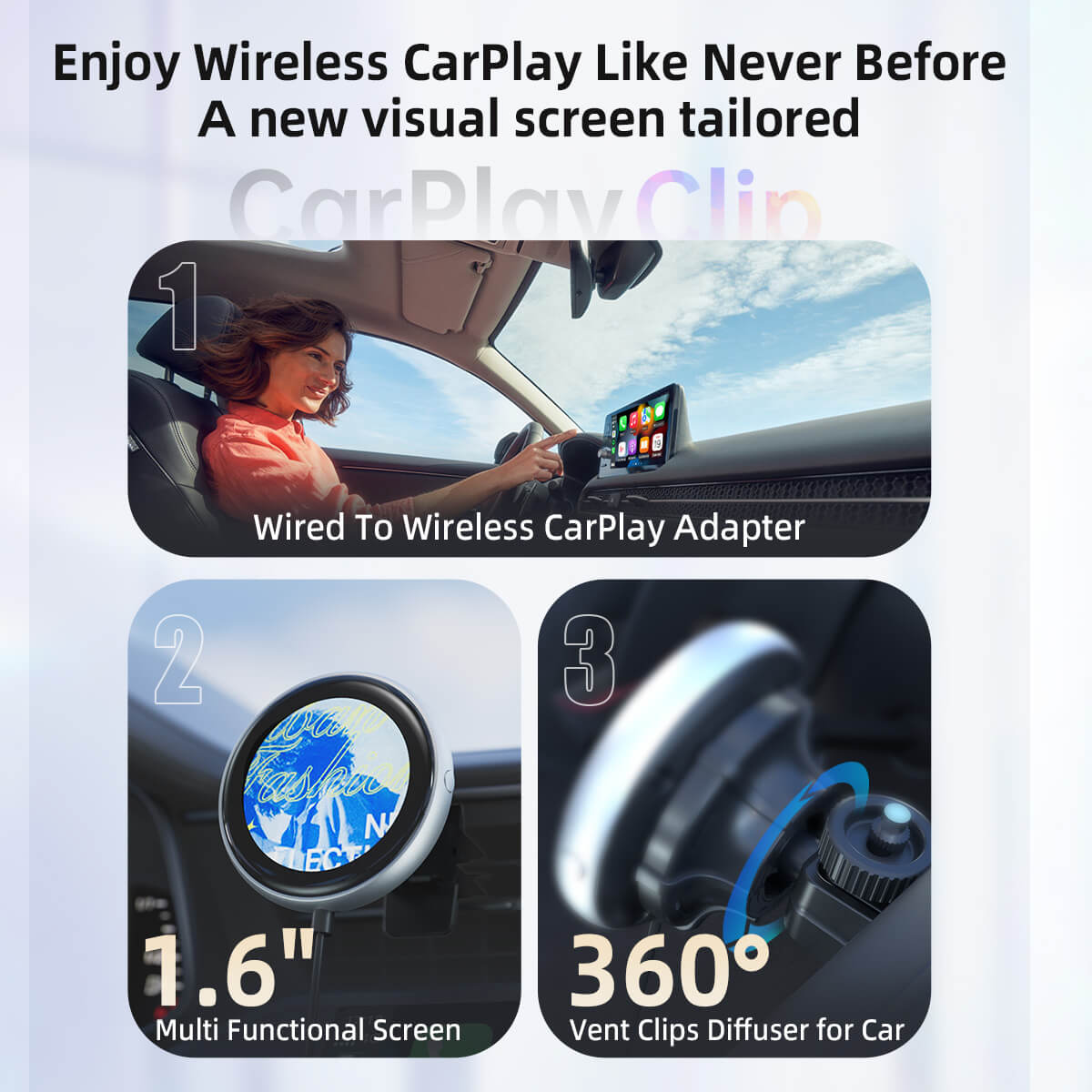 CarPlay Clip - Smart digital fotoram + trådlös CarPlay