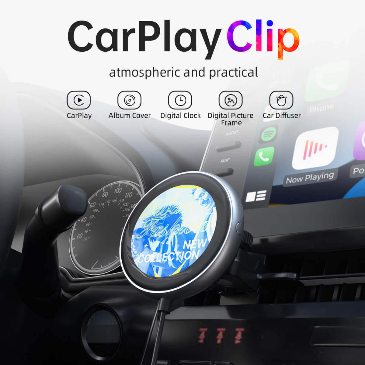 CarPlay Clip - Smart digital fotoram + trådlös CarPlay