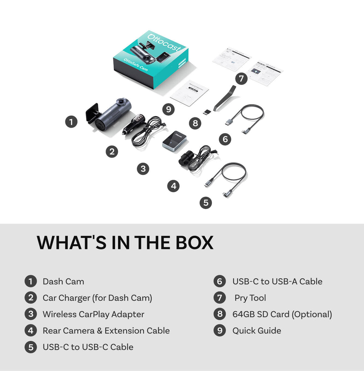 OttoSafe Cam 2-in-1 Dual Dash Cam & Wireless CarPlay Adapter