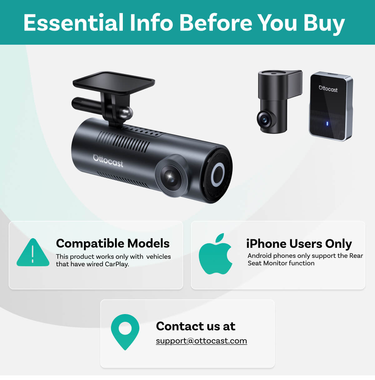 OttoSafe Cam 2-in-1 Dual Dash Cam & Wireless CarPlay Adapter