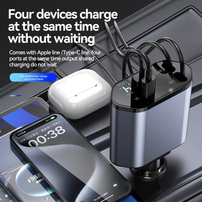 Chargeur de voiture rétractable 4 en 1 avec câble