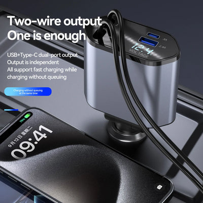Chargeur de voiture rétractable 4 en 1 avec câble