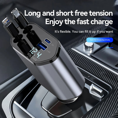 Chargeur de voiture rétractable 4 en 1 avec câble