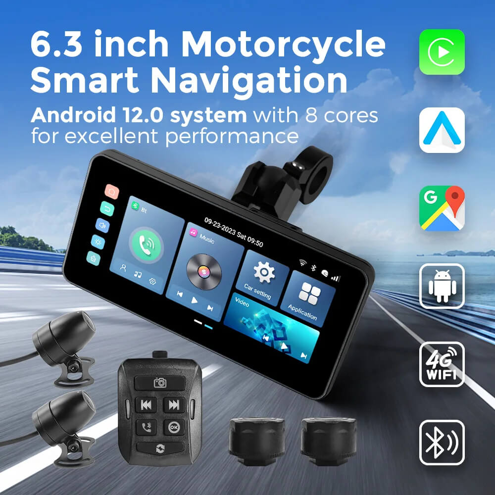 OTTOCAST ™ C5 Ultra Motorcykel Android 12 GPS-skärm med DVR-kamera