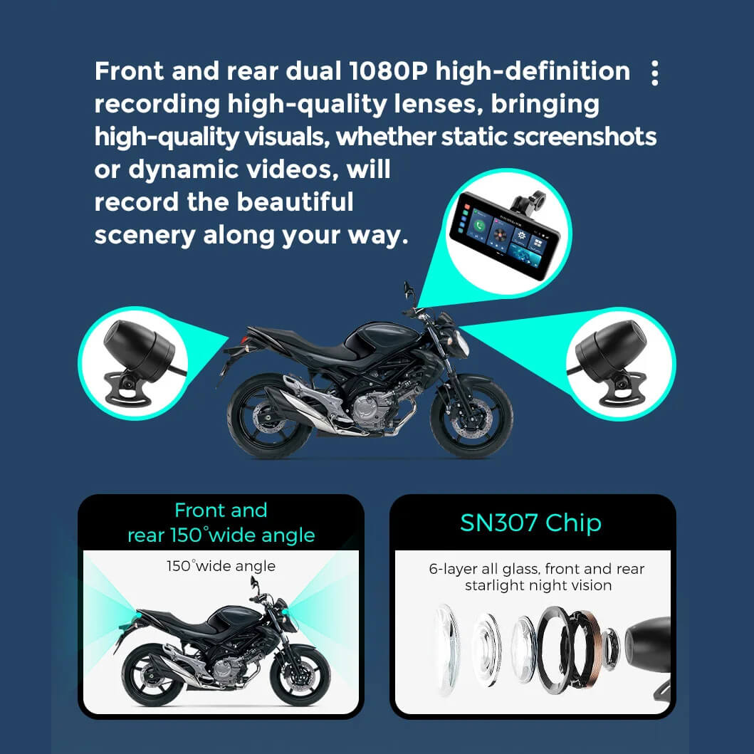 OTTOCAST ™ C5 Ultra Motorcycle Android 12 GPS Display Screen With DVR Camera
