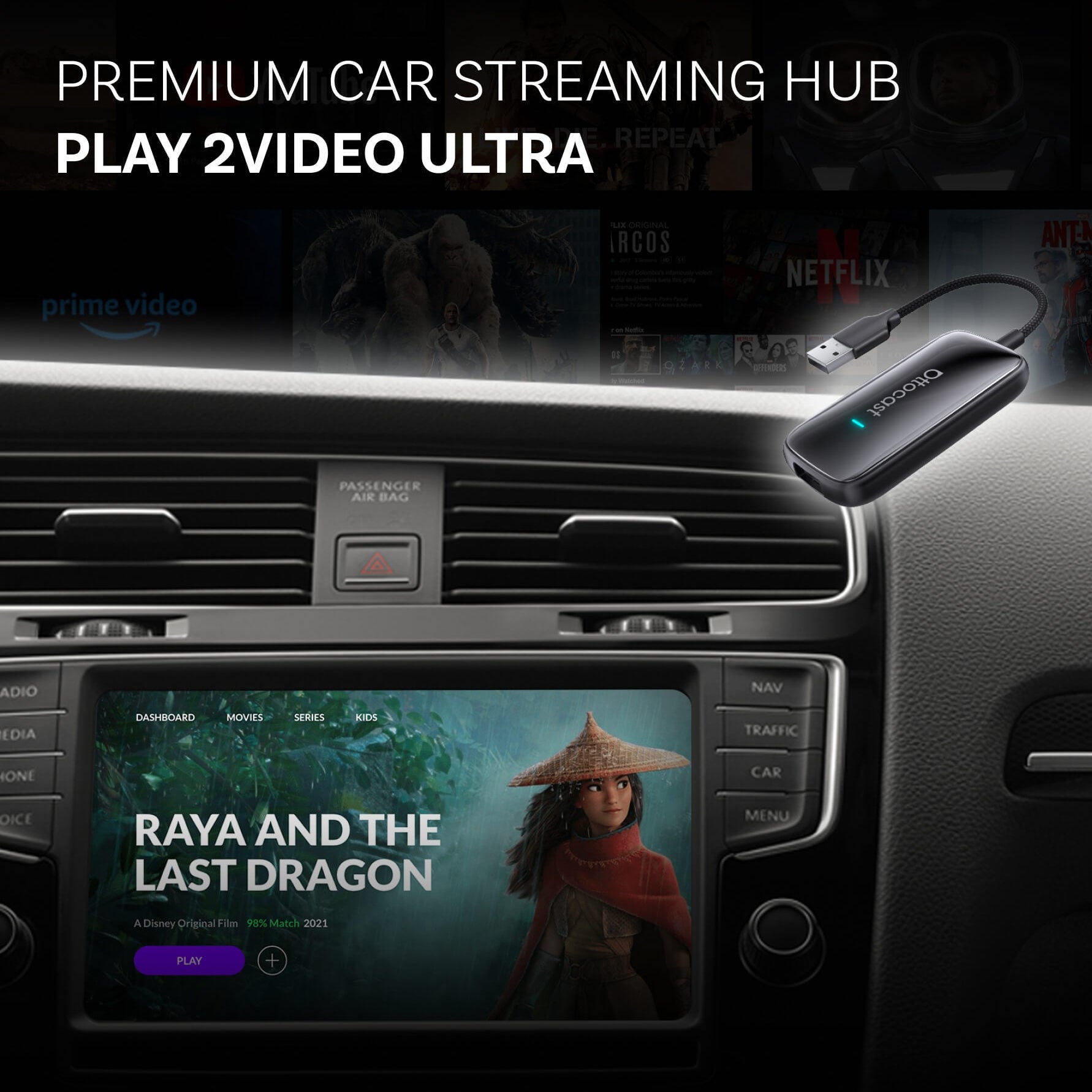Play2Video Ultra - CarPlay e Android Auto sem fios + Vídeo em streaming, tudo num único dongle