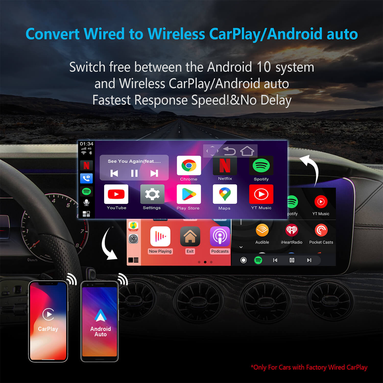 2023NEW Android Auto Wireless Adapter Carplay Wireless Ai Box Dongle Plug  And Play For Kia Honda Toyota Volkswagen Hyundai Mazda