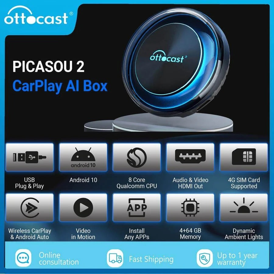 OTTO CAST™PICASUED 2 CarPlay AI Box