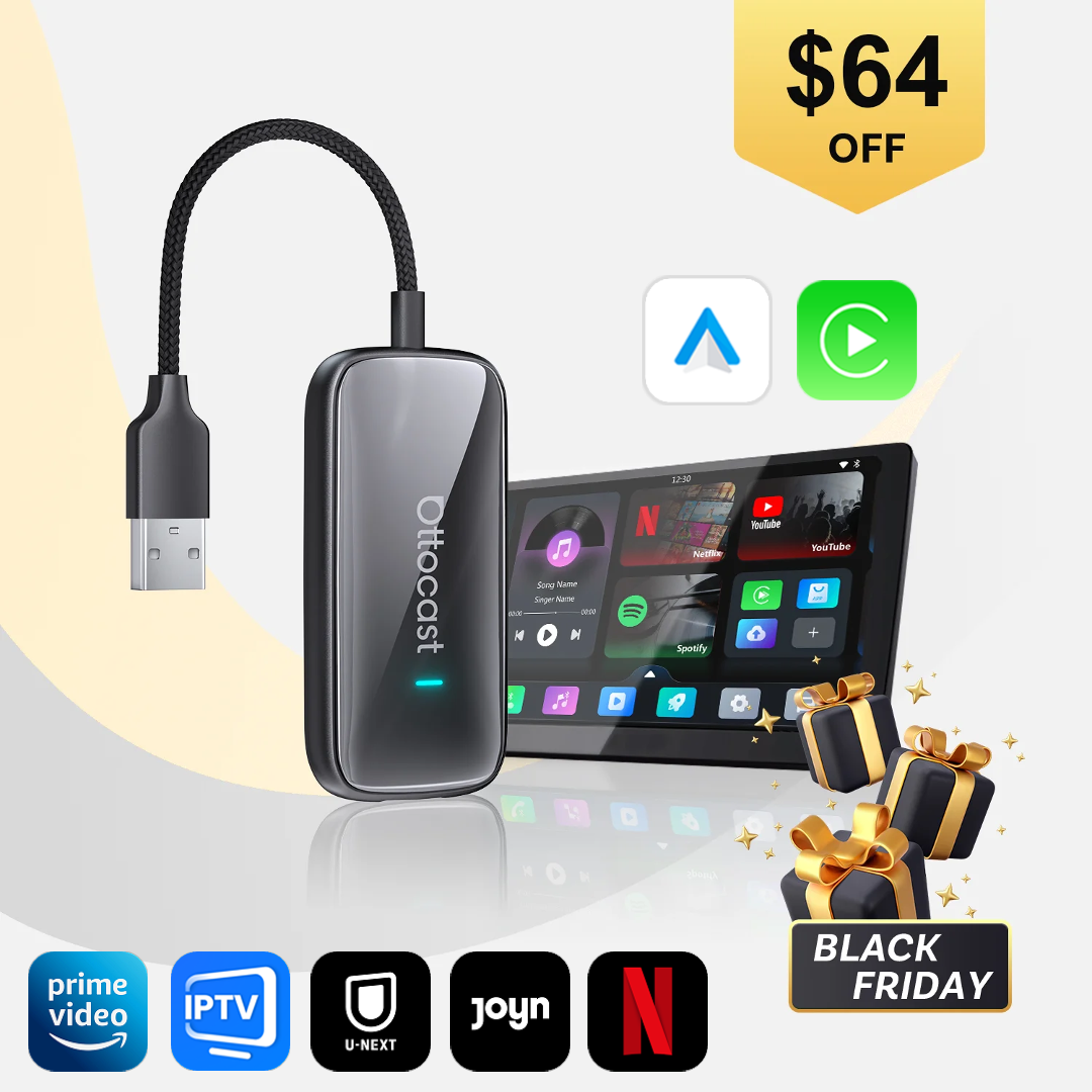 OTTOCAST 2026 Play2Video Ultra Magic AI Box Car Streaming Devices, Wireless CarPlay Android Auto Video Adapter 3 in 1 Built-in Netflix/YouTube/IPTV Android System