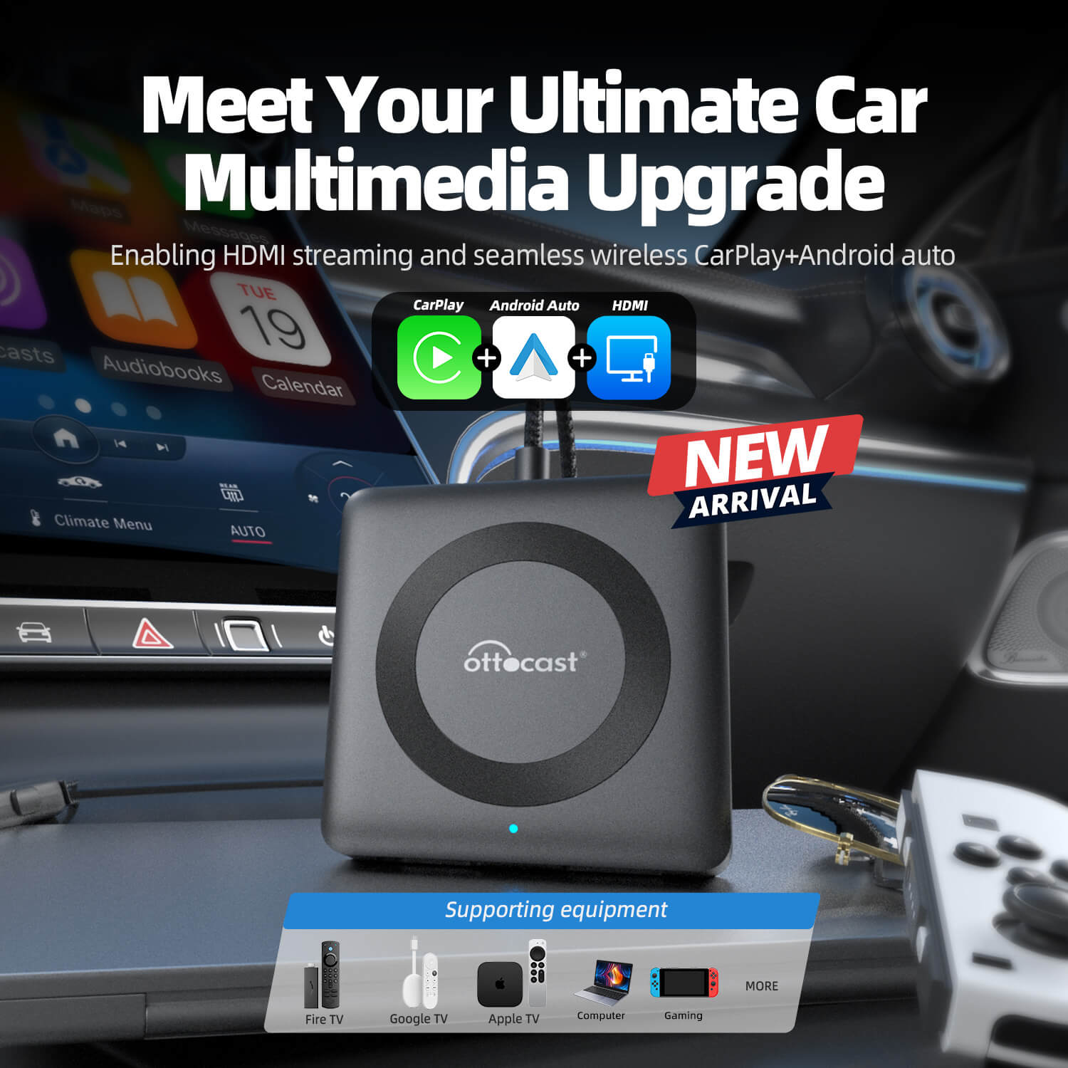 Car TV Mate - Adaptador HDMI multimídia e CarPlay sem fio