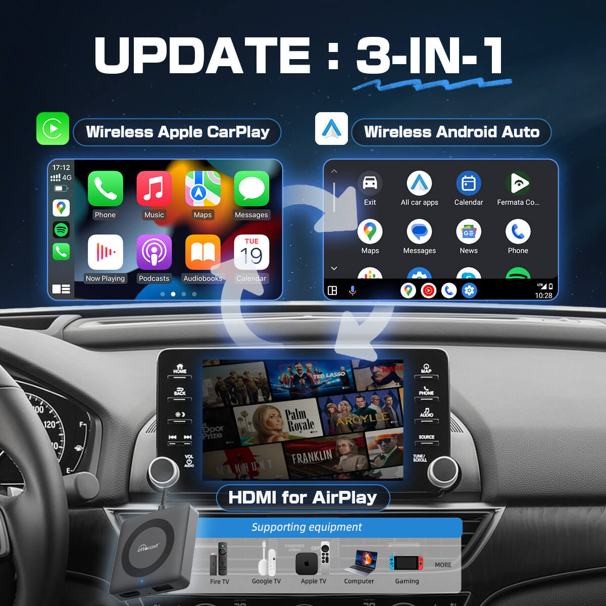 Car TV Mate - Adaptador HDMI multimídia e CarPlay sem fio