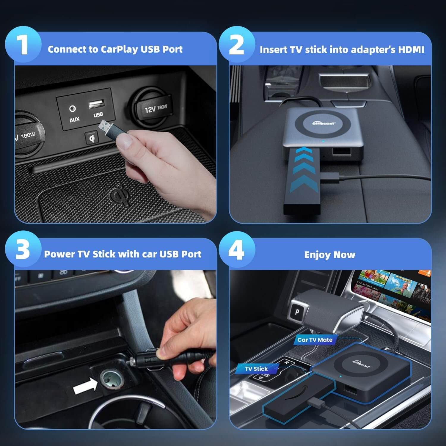 3-in-1 Car TV Mate Pro Wireless CarPlay/Android Auto Adapter & HDMI Hub For Fire Stick, Gaming, Video Casting