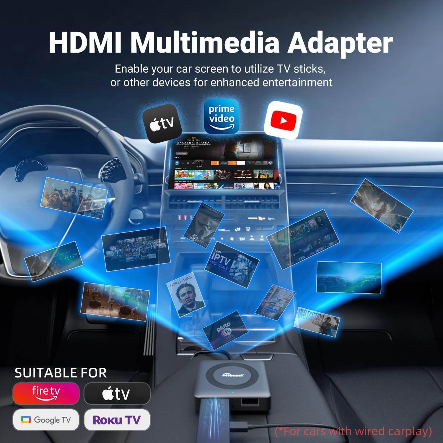 Car TV Mate - Adaptador HDMI multimídia e CarPlay sem fio