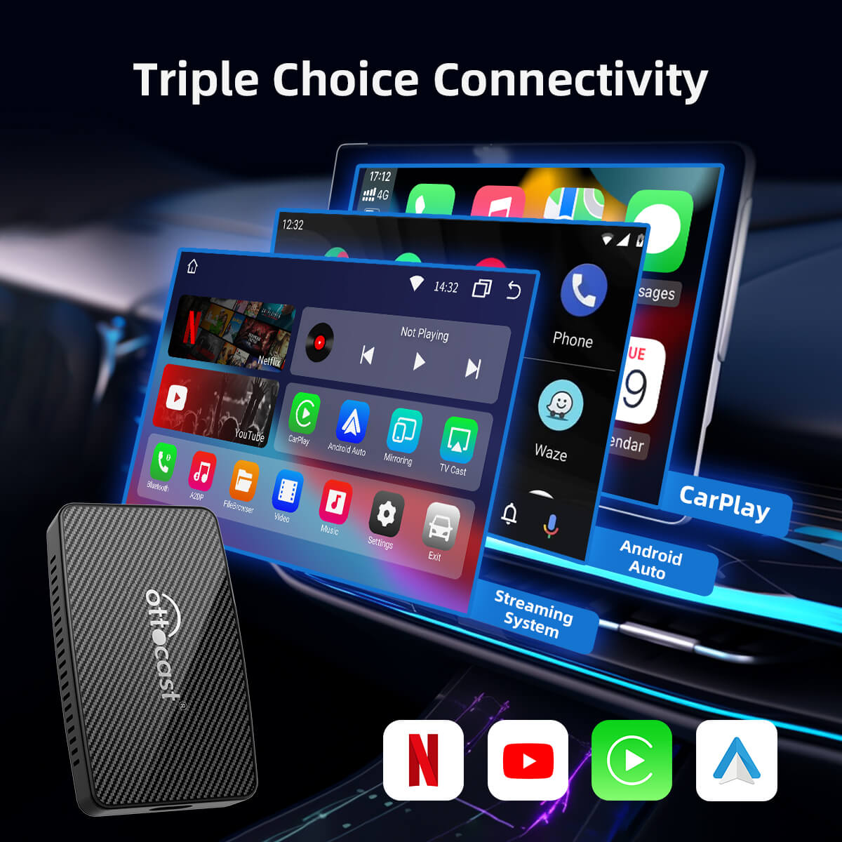 Ottocast Play2Video AIBOX Wireless CarPlay/Android Auto 2 in1