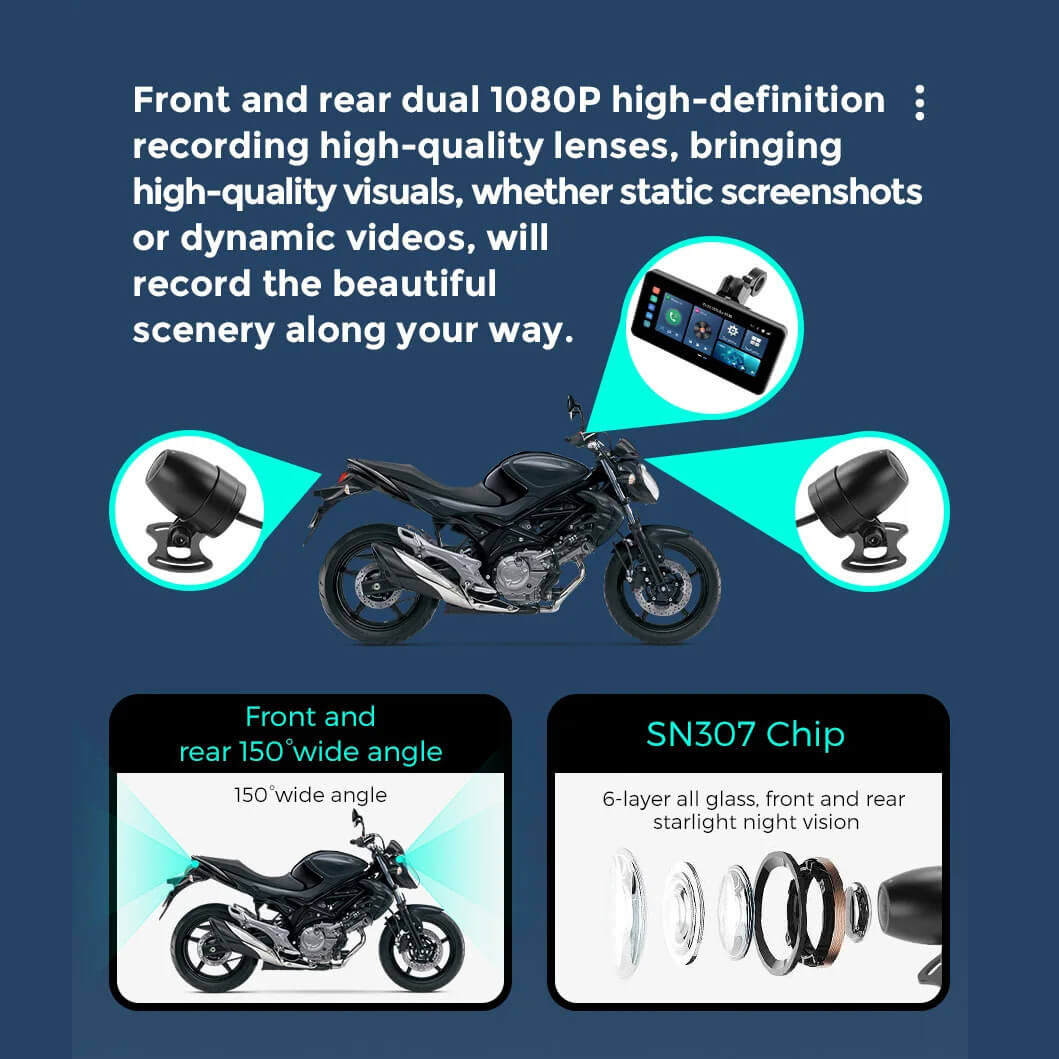 OTTOCAST ™ C5  Ultra Motorcycle Android 12 GPS Display Screen With DVR Camera