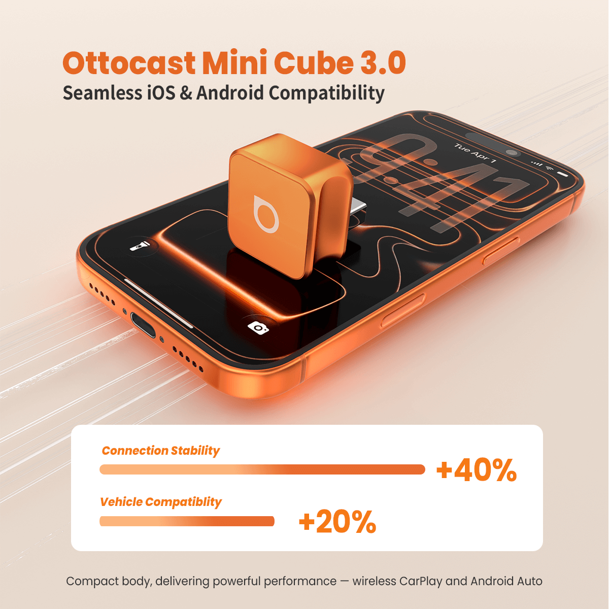Ottocast Mini Cube 3.0 Trådlös CarPlay/Android Auto-adapter