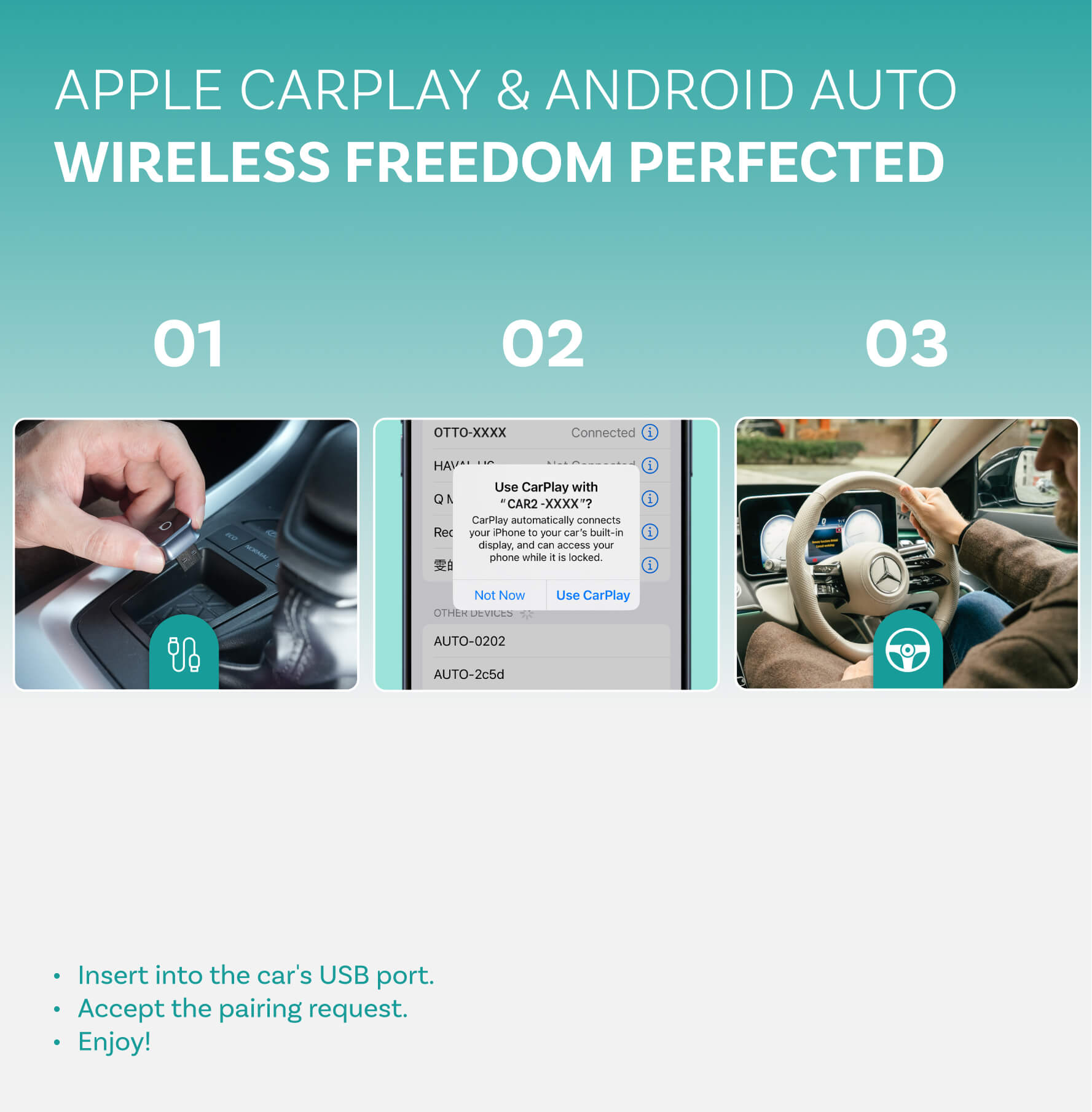 Adaptador inalámbrico Ottocast Mini Cube 3.0 para CarPlay/Android Auto