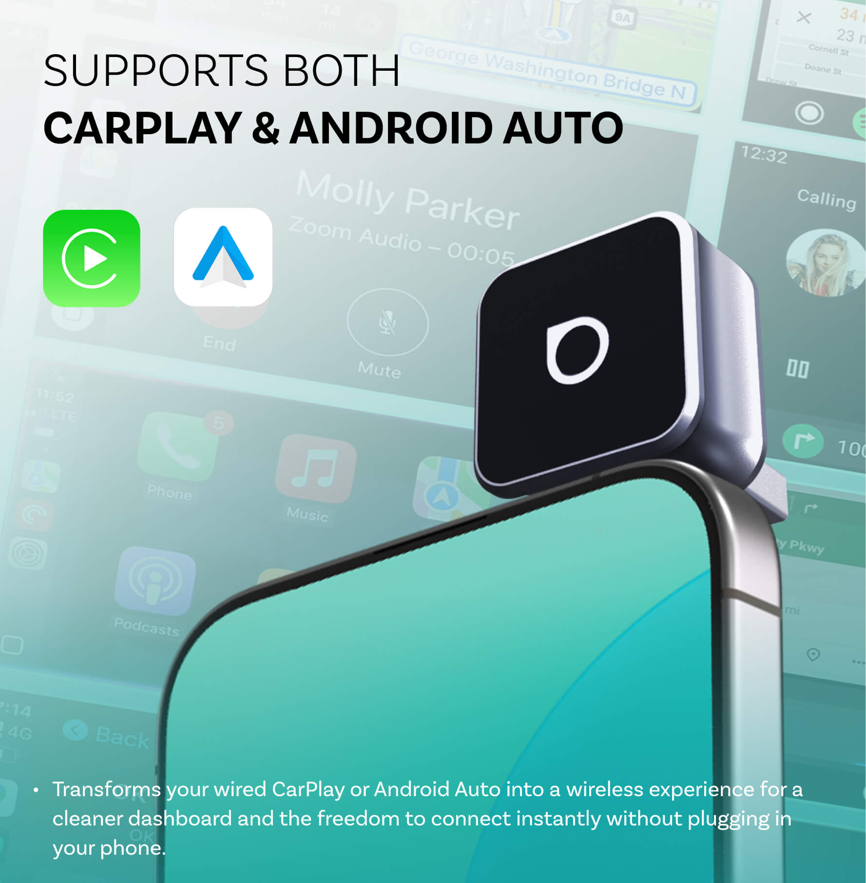 Adaptador inalámbrico Ottocast Mini Cube 3.0 para CarPlay/Android Auto