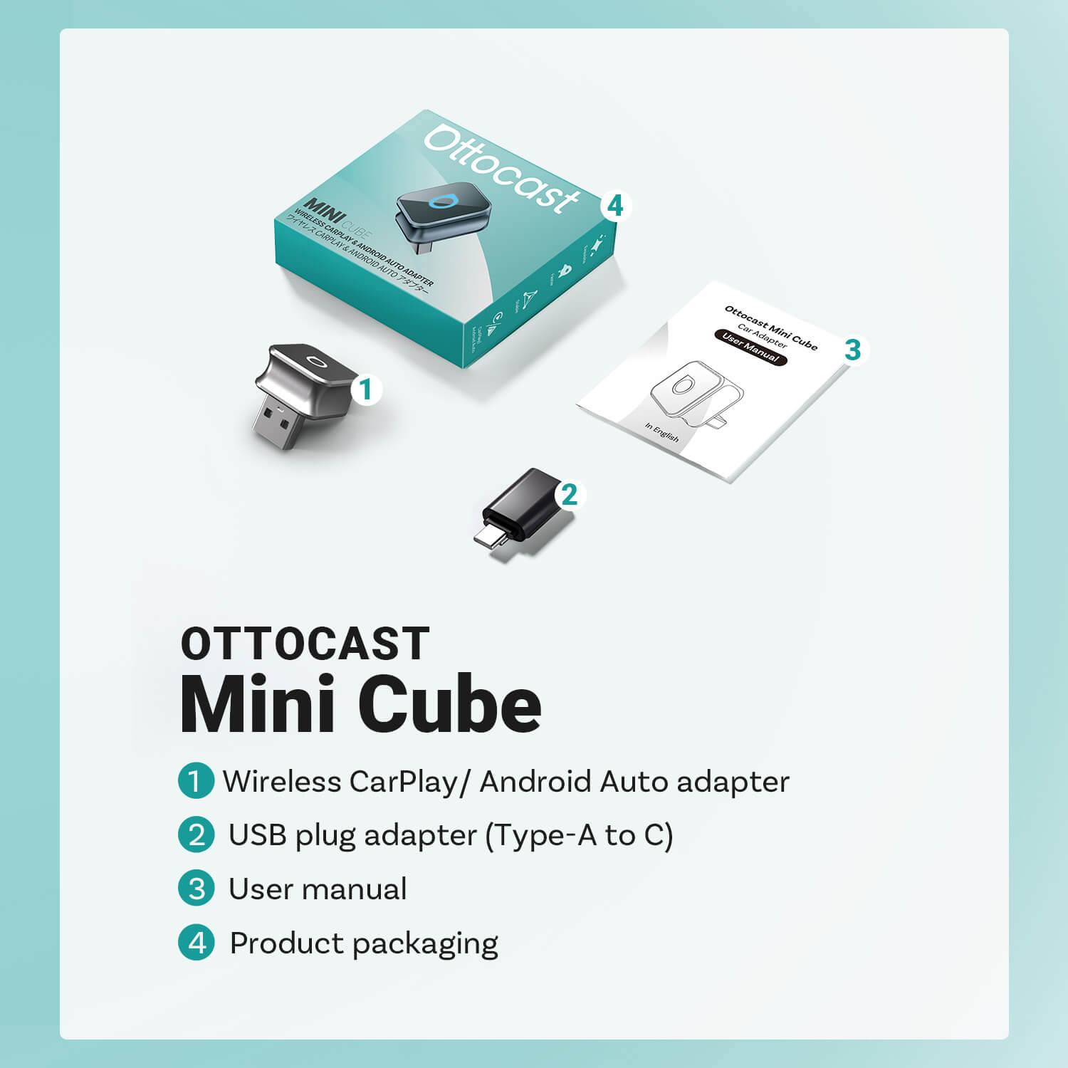 Ottocast Mini Cube 3.0 Adattatore Wireless CarPlay/Android Auto per Auto